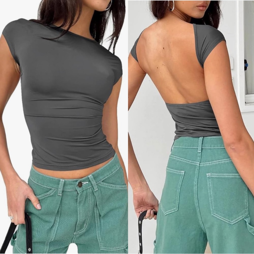 NWT Grey Backless Y2K Cut Out Crop Top